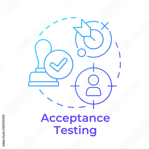 Acceptance testing blue gradient concept icon. Target customer, goal. User experience, assurance. Round shape line illustration. Abstract idea. Graphic design. Easy to use in infographic, presentation