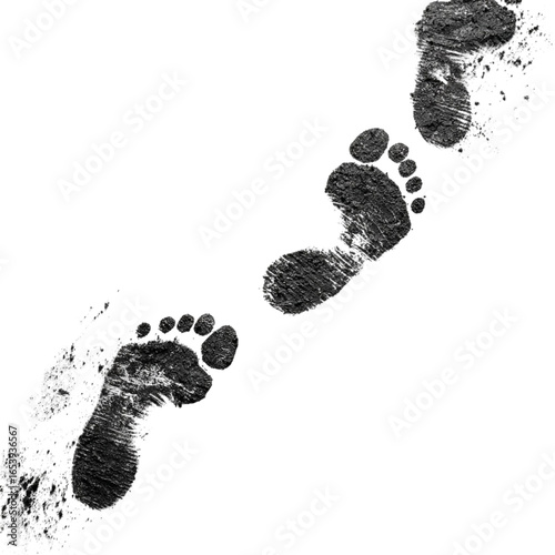Black Footprints Icon Set Isolated on Transparent Background