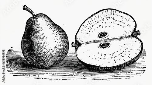 Wallpaper Mural Vintage Pear Illustration – Black and White Engraving Style Vector” Torontodigital.ca