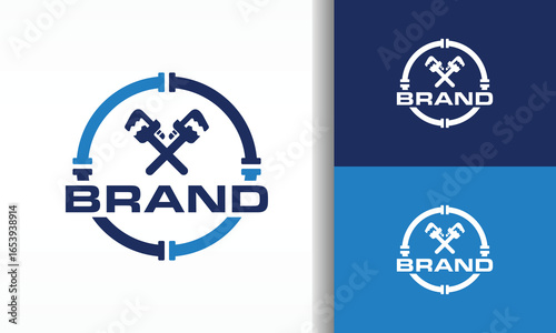 Plumbing Services Logo Crossed Wrench With Pipe Circle