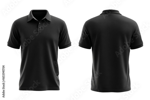 Plain Black Polo T-Shirt Template for Branding and Design Cut Out PNG