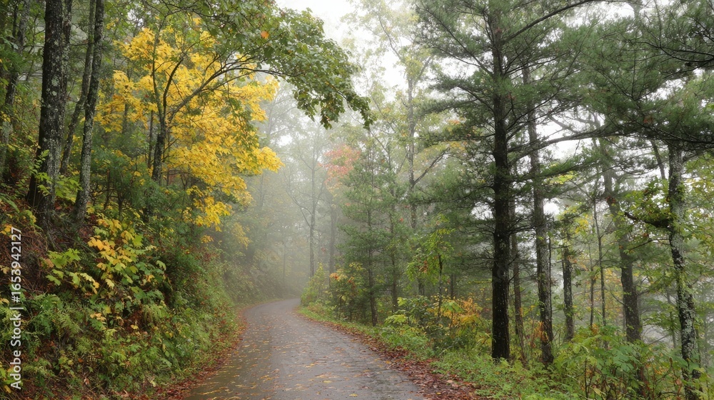 Fototapeta premium Misty autumnal forest road