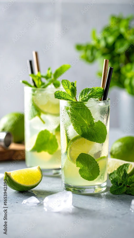 Fototapeta premium Refreshing Mojitos, Close-up, Kitchen Counter