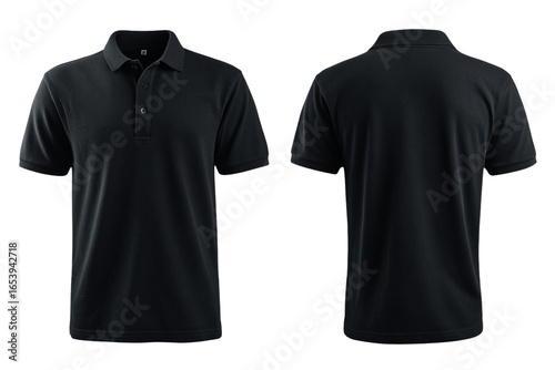 Black Polo Shirt Blank Clothing Mockup Isolated on Transparent Background