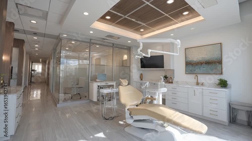 Modern dental office interior with examination chair