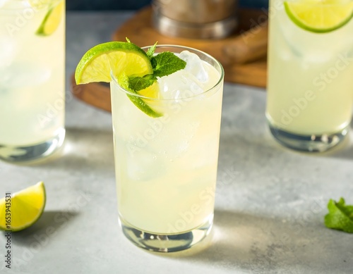 Fototapeta Naklejka Na Ścianę i Meble -  Refreshing Lime Cocktail on Table