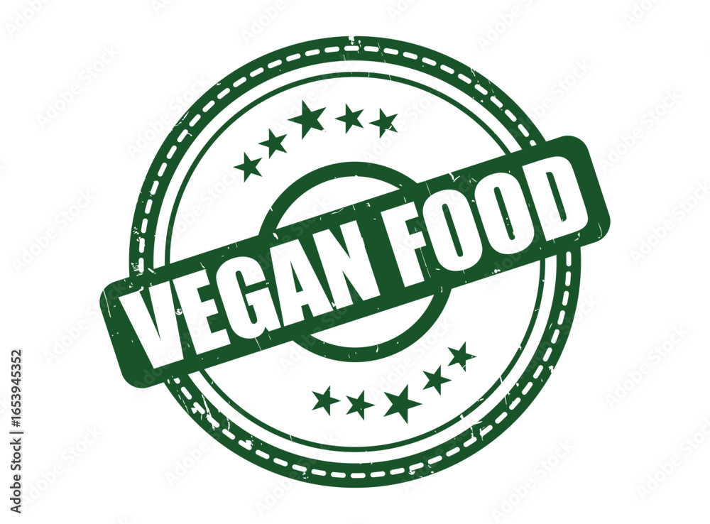 VEGAN FOOD Rubber Stamp Seal with a Star Border