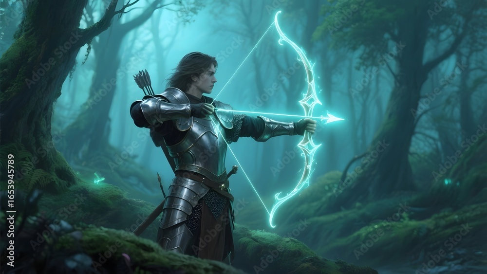 Fototapeta premium Armored Archer in a Mystical Forest