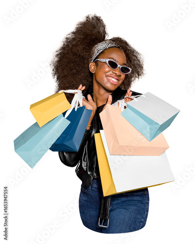 Canvastavla Woman shopping png sticker, transparent background