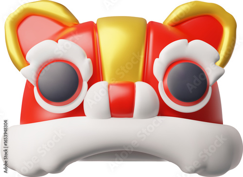 Chinese dragon mask, red panda mask cap muzzle 3D plastic cartoon style icon, realistic hat in shape of animal muzzle