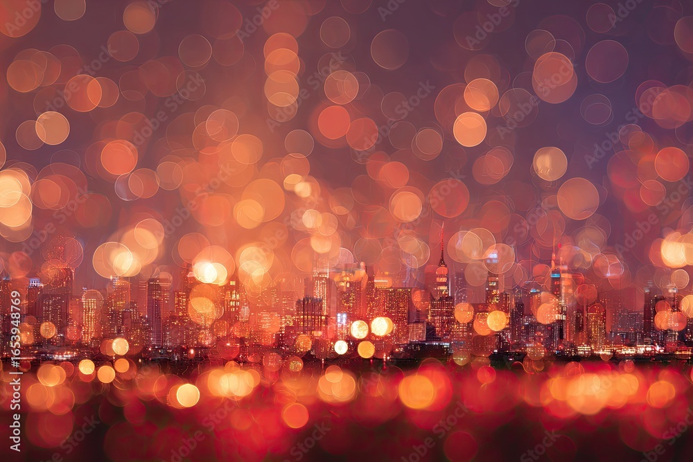 Obraz premium City lights bokeh panorama