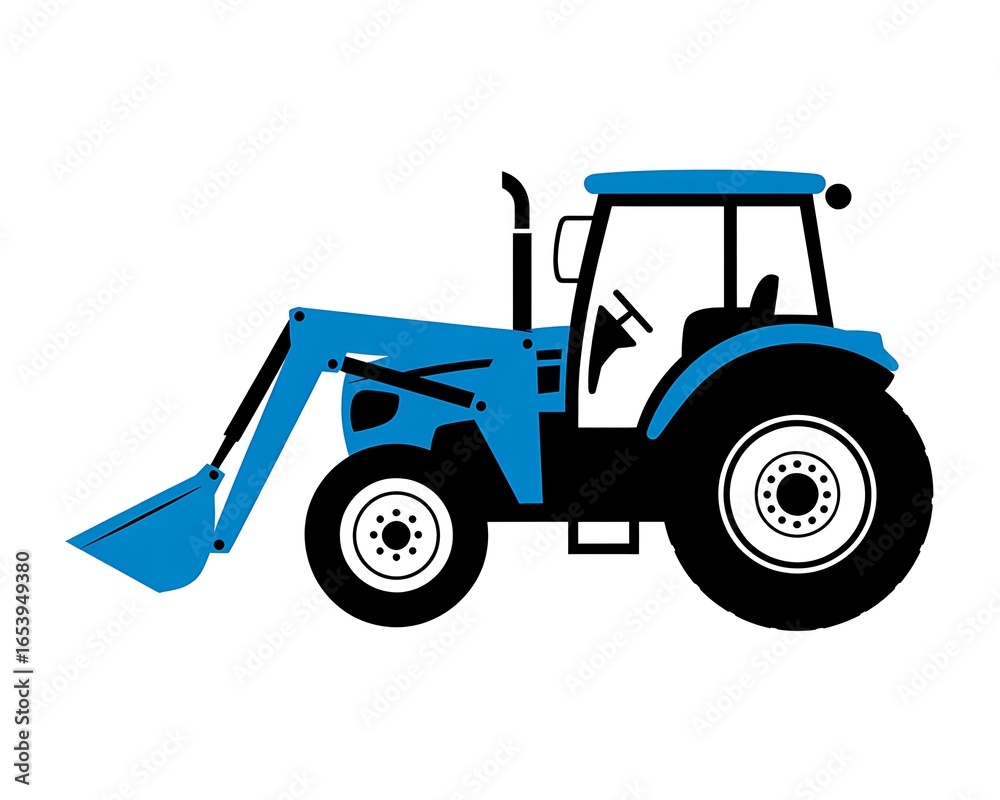Naklejka premium Blue tractor with a front loader on a white background