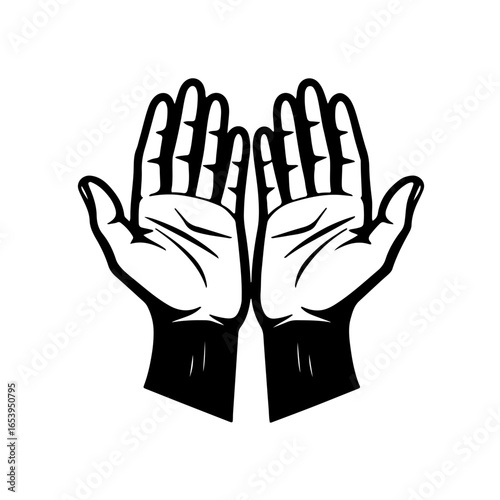 Black and White Poverty Icon: Begging Hand
A powerful and poignant vector icon representing poverty, charity, and social inequality. This black and white symbol features a simple
