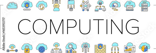 cloud computing virtualization icons set vector