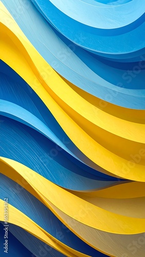 Abstract wavy layered design in blue and yellow