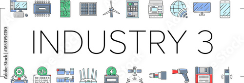 industry 3.0 cybernetics sensors icons set vector