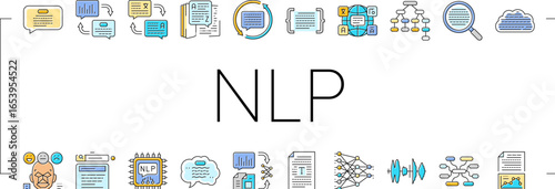 natural language processing nlp icons set vector