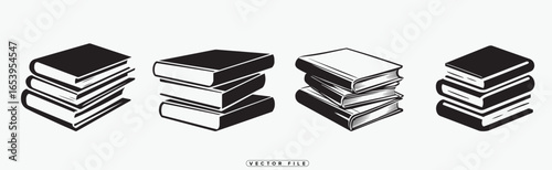 Stacks of books in a row on a plain background