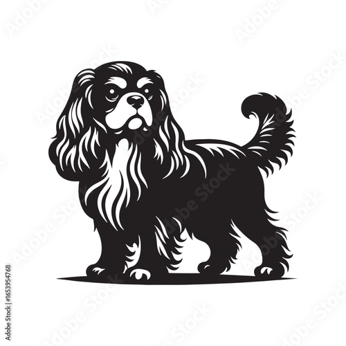 Cavalier King Charles Spaniel Vector Silhouette – Elegant Toy Breed Outline, Perfect for Dog Lovers, Pet Art, Logos, Prints, Graphic Design, Illustrations, Home Decor, and Creative Projects

