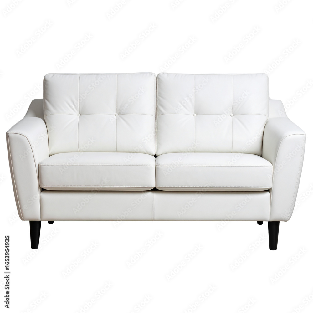 Fototapeta premium Comfortable white leather sofa isolated on transparent background, ideal for interior design projects