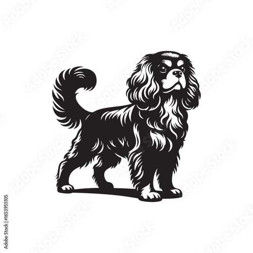 Cavalier King Charles Spaniel Vector Silhouette – Elegant Toy Breed Outline, Perfect for Dog Lovers, Pet Art, Logos, Prints, Graphic Design, Illustrations, Home Decor, and Creative Projects
