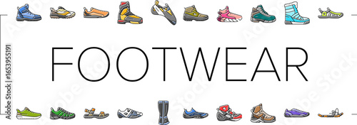 footwear tourism shoes sandals icons set vector
