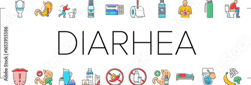 diarrhea causes icons set vector