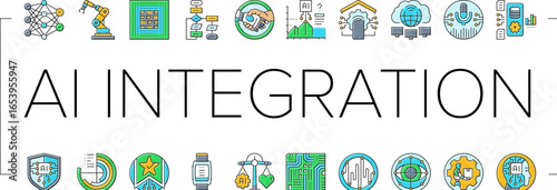 ai integration automation icons set vector