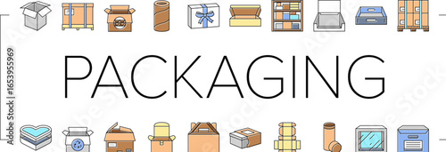 cardboard packaging recycling icons set vector
