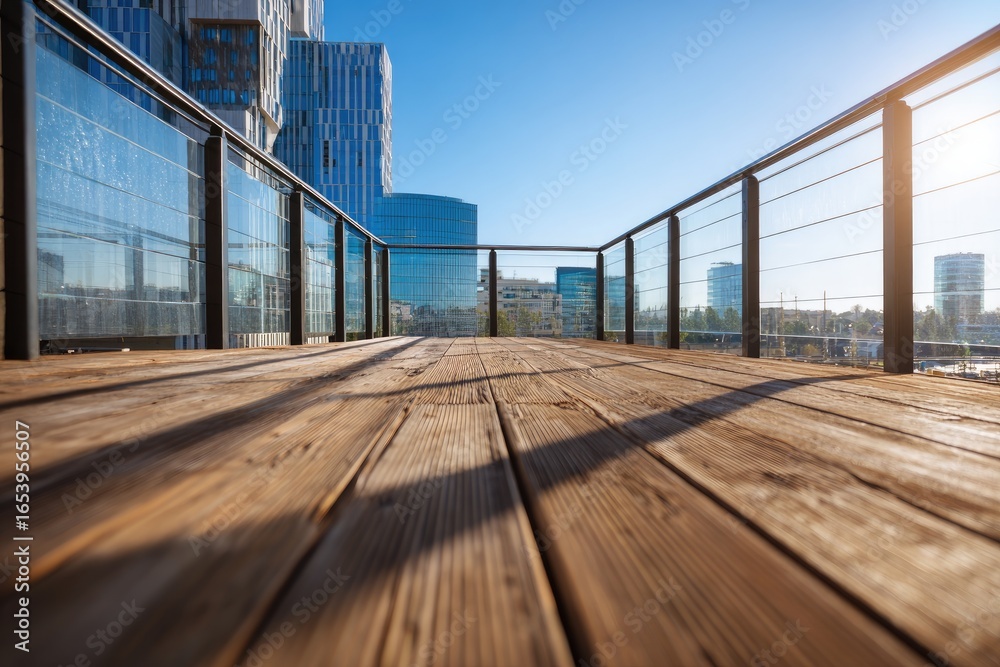 Obraz premium Cityscape rooftop deck, sunny day