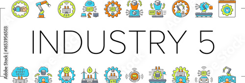 industry five automation icons set vector