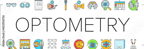 optometry vision eye glasses icons set vector
