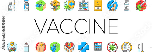 vaccine immunization syringe icons set vector