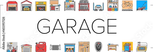 garage storage tools icons set vector