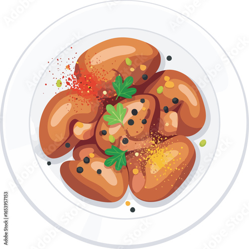 Top-down view of cooked kidney beans on a white plate, garnished with parsley and spices.