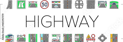 highway road lane icons set vector