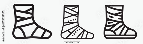 Three different wrapped ankle and foot designs in a simple line style