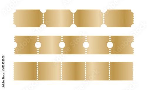 Vector golden ticket template empty metal color coupon for cinema theater casino concert party event festival game access admission illustration.