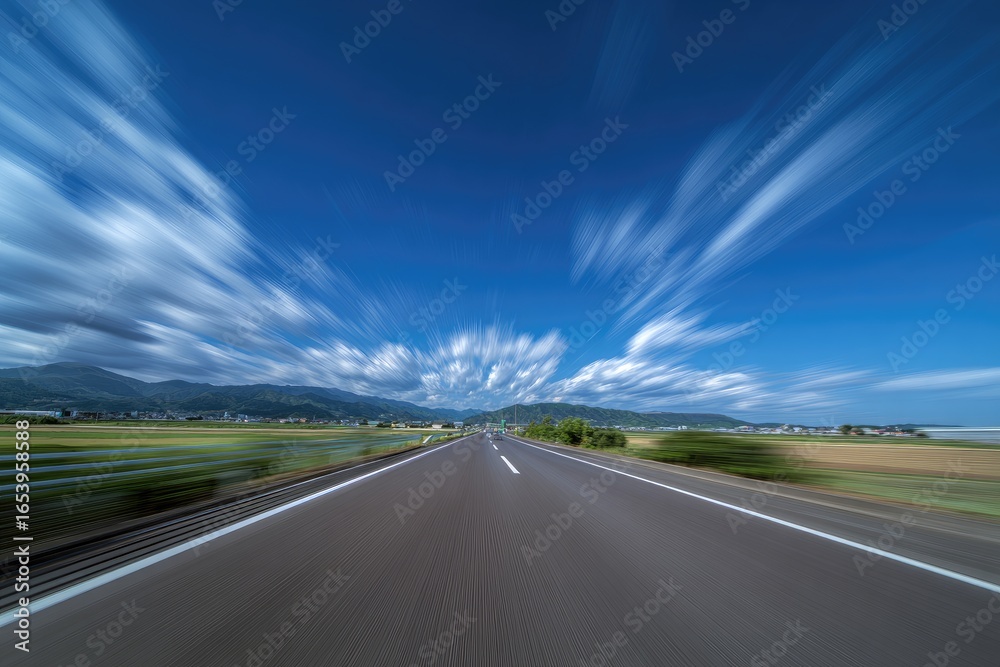 Naklejka premium Highway stretching into a vibrant sky