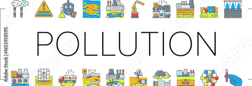 chemical pollution toxins icons set vector