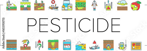 pesticide pollution agriculture icons set vector