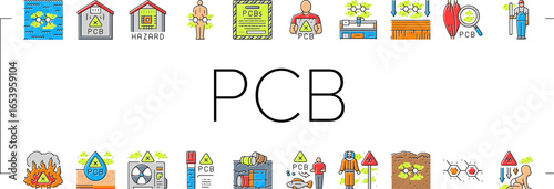 pcb pollution contamination icons set vector