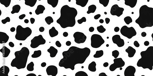 Seamless vector cow print pattern, black and white, spots, dairy, farm animal,  seamless,  element