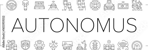 autonomous vehicle self driving icons set vector
