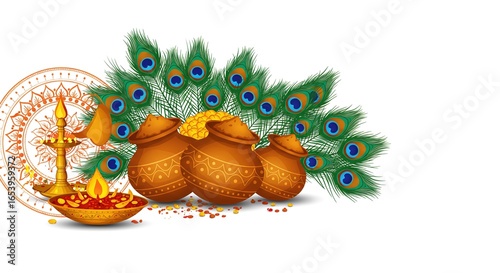 A vibrant peacock feather isolated on a clean white background, showcasing elegant detail, vivid green and blue colors, and a minimalist composition for art and nature design