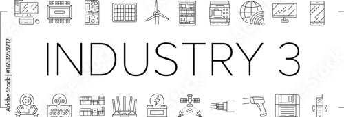 industry 3.0 cybernetics sensors icons set vector