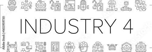 industry 4.0 automation robotics icons set vector