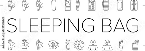 sleeping bag camping hiking icons set vector