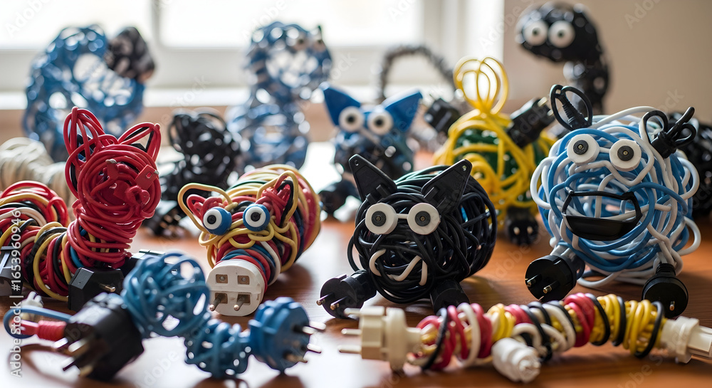 Fototapeta premium Wire cat sculptures