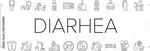 diarrhea causes icons set vector